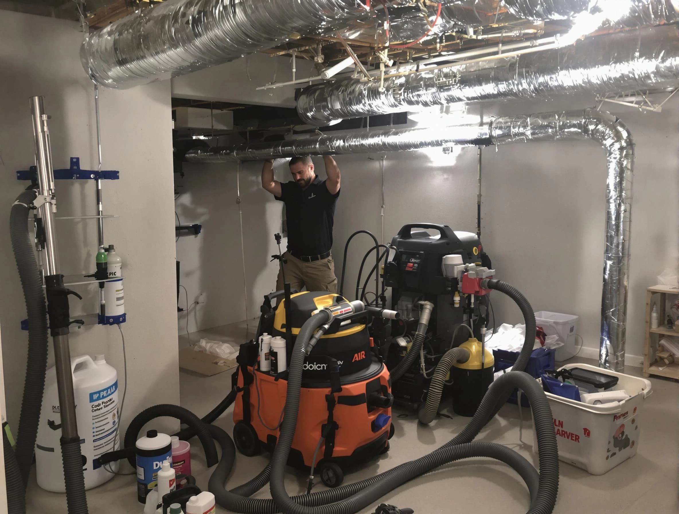 Newnan Air Duct Cleaning specialist performing professional mold removal from air ducts using safety equipment in Newnan