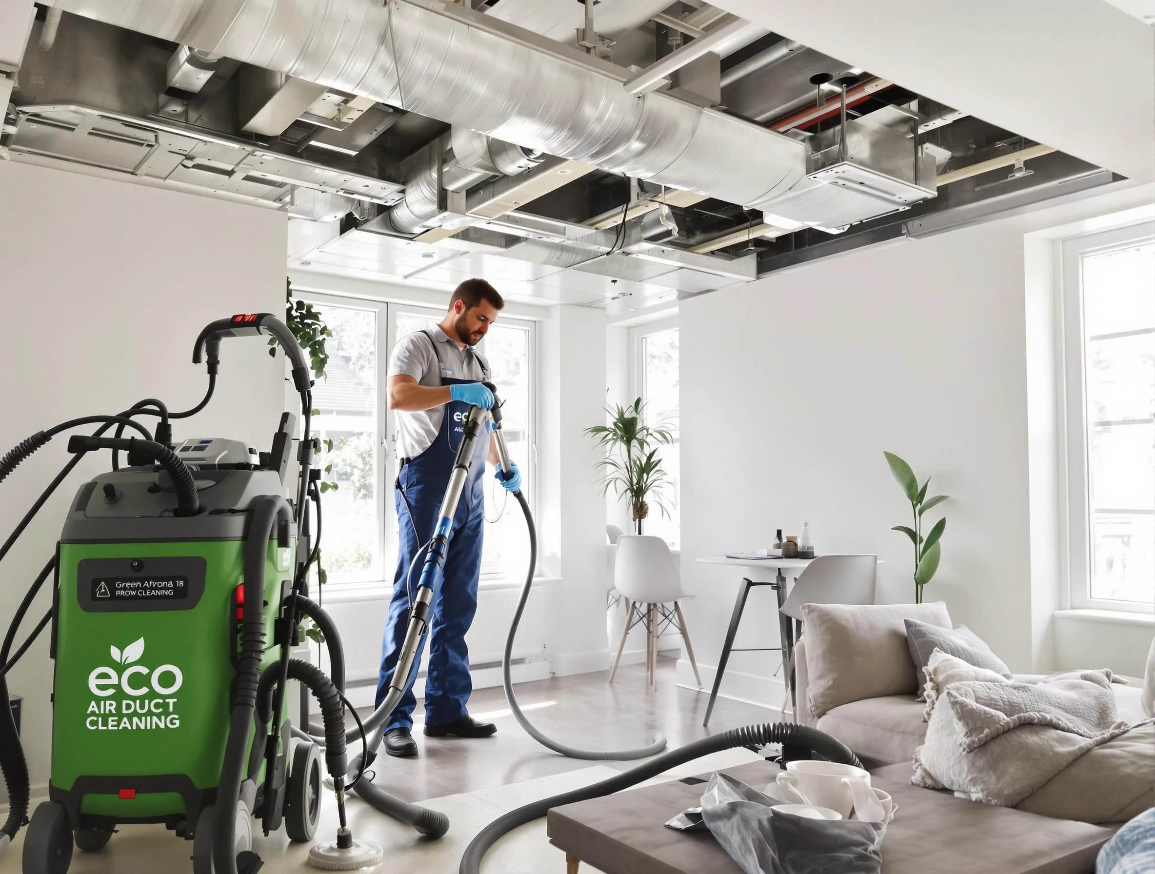 Newnan Air Duct Cleaning technician performing eco-friendly duct cleaning using sustainable methods in Newnan
