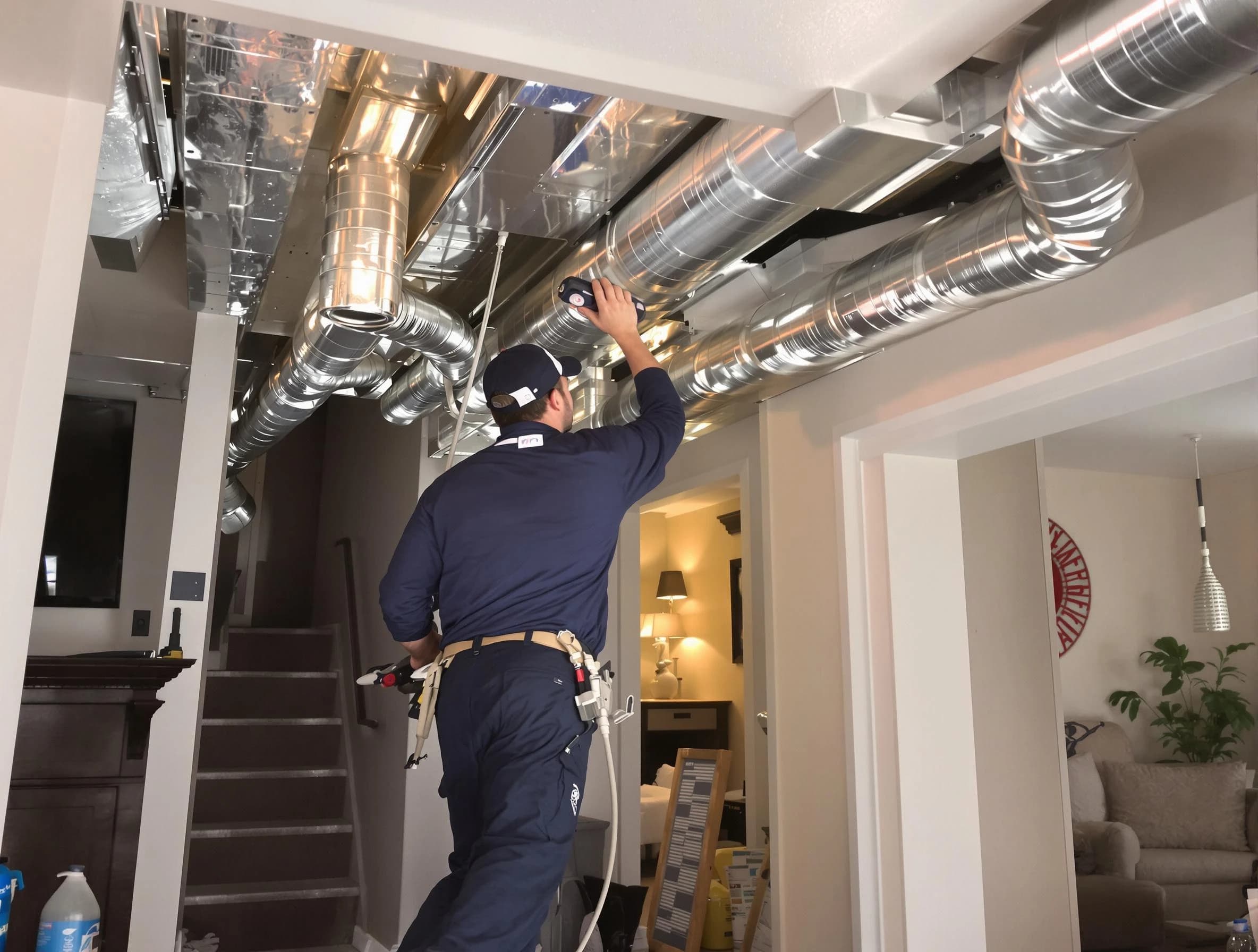 Newnan Air Duct Cleaning expert performing specialized duct cleaning in a mobile home in Newnan