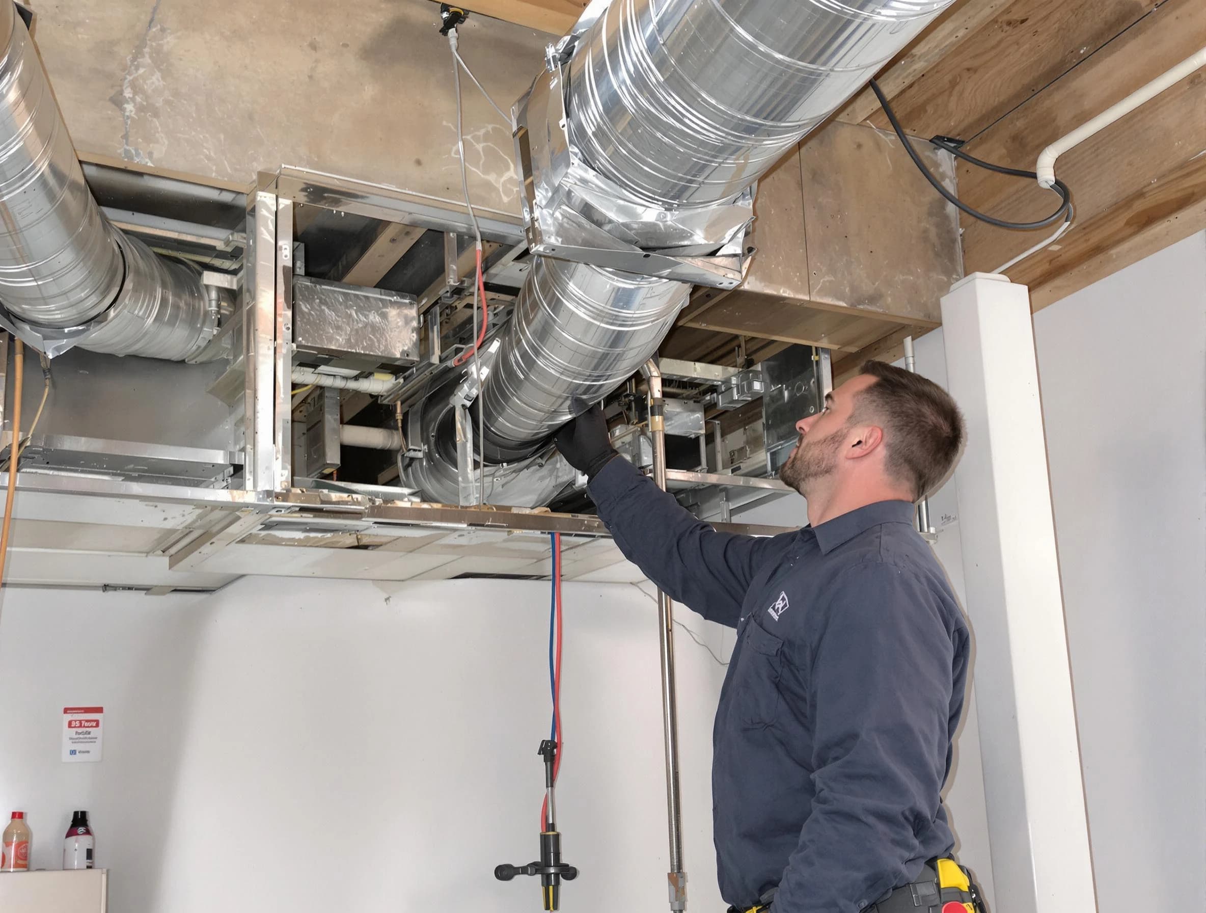 Newnan Air Duct Cleaning technician performing professional air duct repair using specialized tools in Newnan
