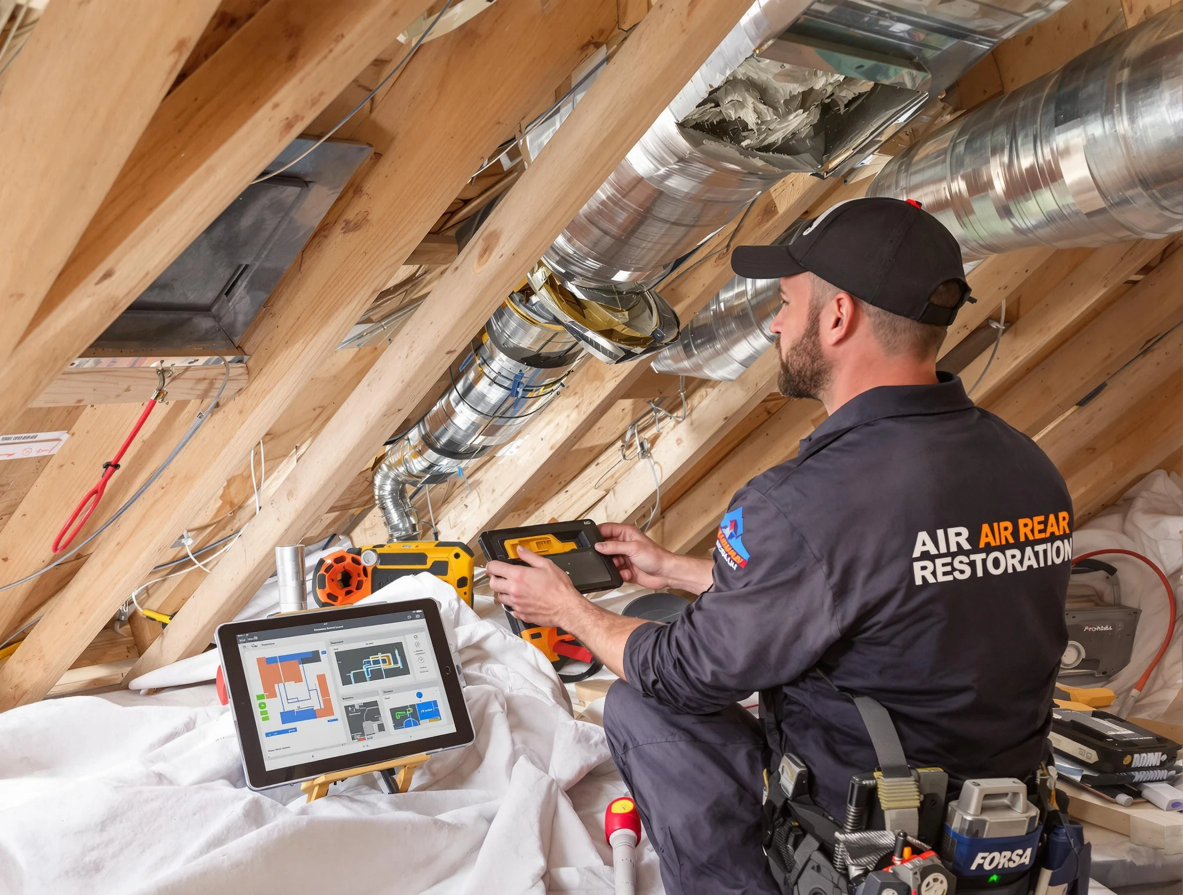 Newnan Air Duct Cleaning technician performing precise duct repair work in Newnan