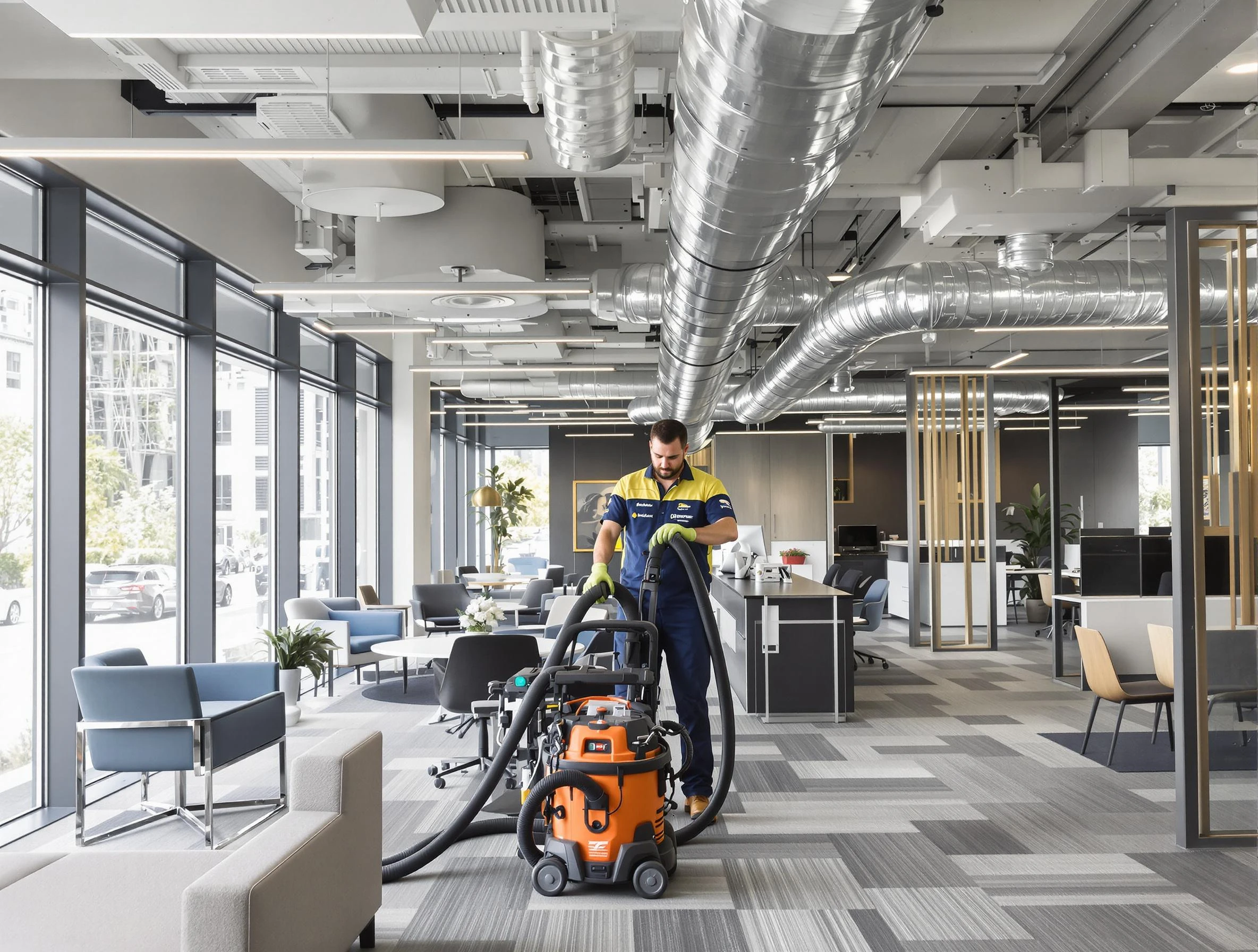 Newnan Air Duct Cleaning team performing thorough commercial duct cleaning at a Newnan business center